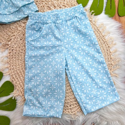 Conj. Bata e Calça Pantacourt Floral - Azul